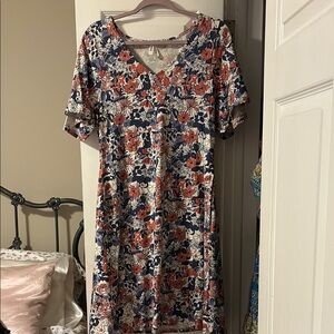 Pact Pink and Blue Flutter Sleeve Midi Sundress